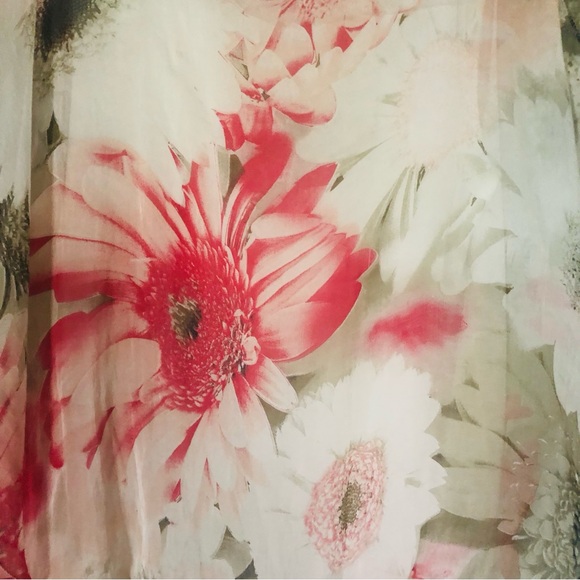 Silk Blouse Flower Print Pink White Size Large Butterfly Sleeve - Picture 8 of 10